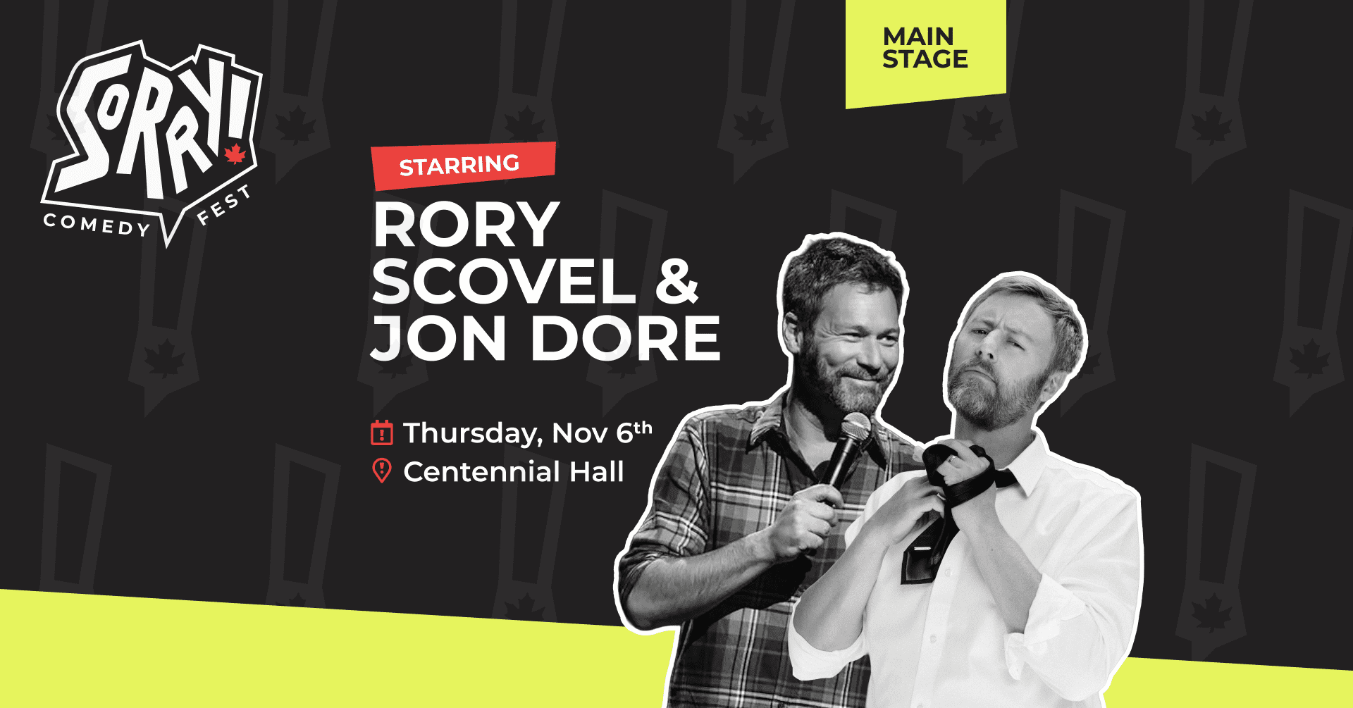 A picture of Rory Scovel & Jon Dore describing the event